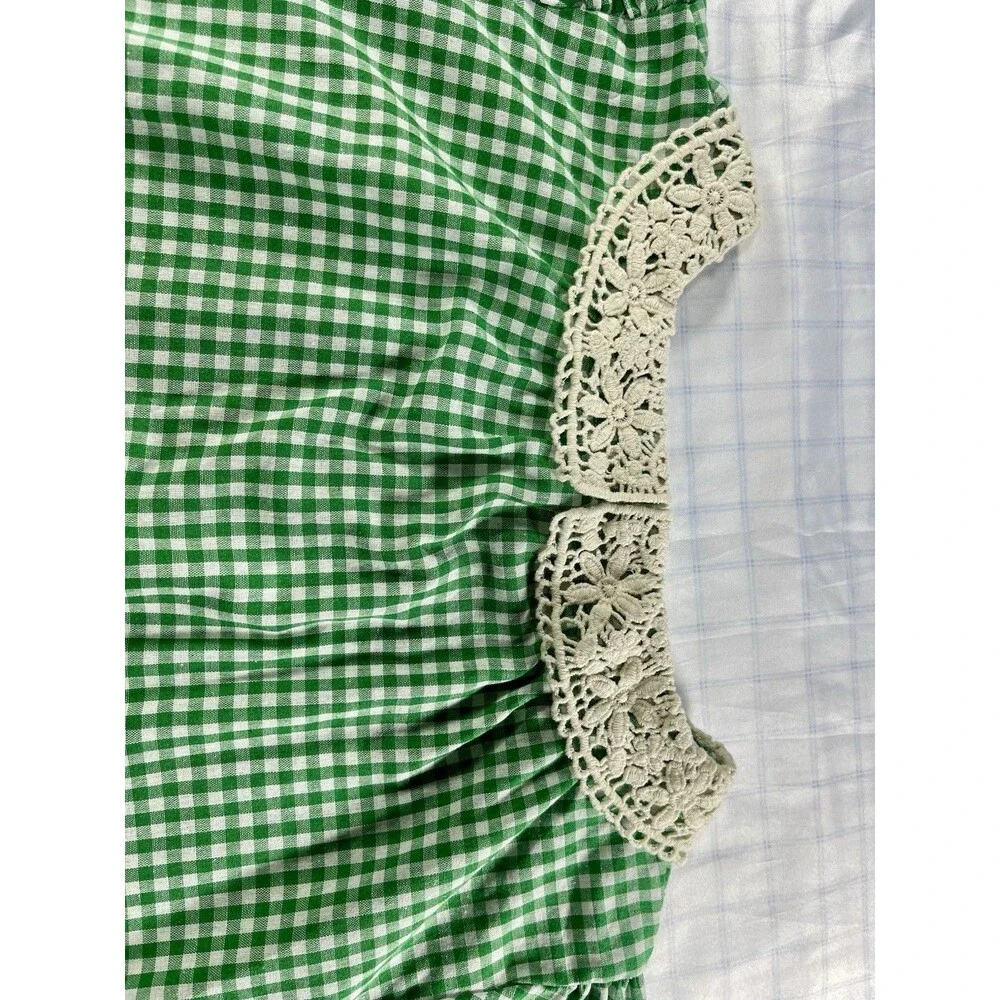 Vintage-Style Green Gingham Crochet Lace Collar House Dress - Size L/XL - Picture 6 of 16